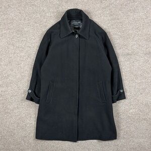 VTG Black Wool Blend Mid-Length Overcoat Women’s XL Button Closure Drop Shoulder